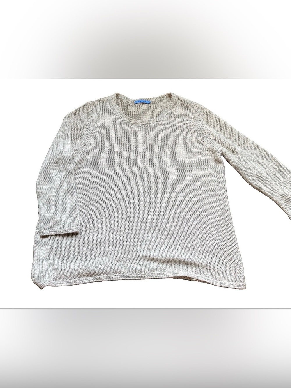 J. McLaughlin women’s oatmeal 3/4 sleeve open knit sweater linen blend sz l